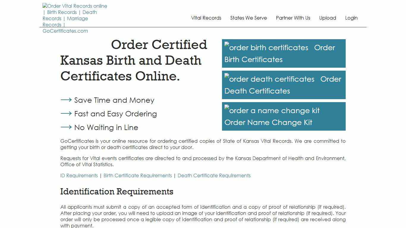 Kansas Birth Certificates Kansas Death Certificates GoCertificates.com